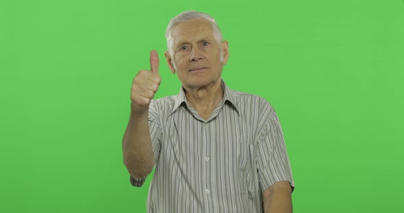 Senior Man Show Thumb Up and Smiles. Handsome Old Man on Chroma Key Background