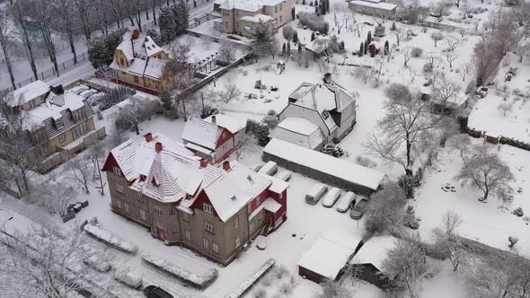 Drone shot of huge Tammelinn private villas next to Tamme stadium