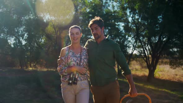 Couple interacting with each other while walking in forest 4k