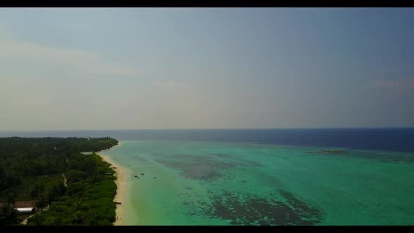 Aerial top view panorama of tranquil lagoon beach journey by clear water with white sand background 