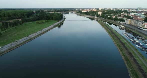 Aerial view of Drava river in Osijek, Croatia.