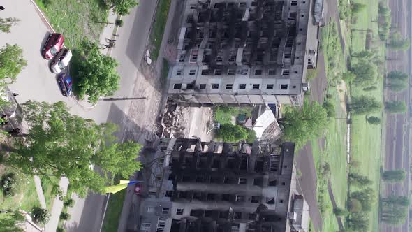 Vertical Video of a Bombedout House in Borodyanka Ukraine