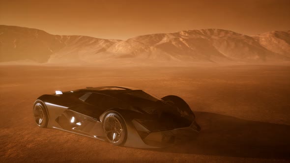 Supercar at Sunset in Desert