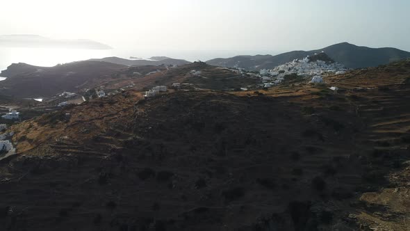 Mylopotas on the island of Ios in the Cyclades in Greece seen from the sky