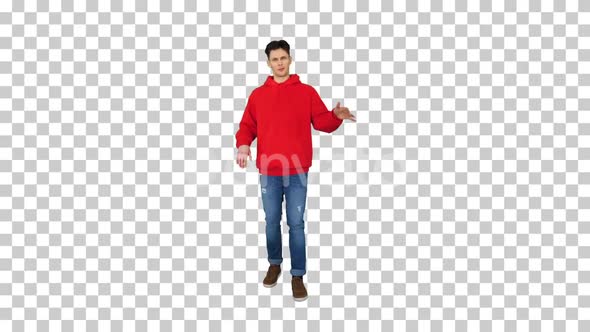 Young Caucasian Man Dancer In Red Hoody, Alpha Channel