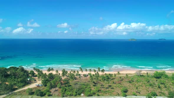 Aerial View Tropical Sandy Beach Bay Blue Water