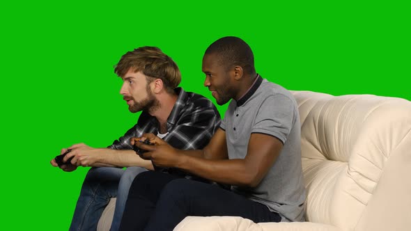 Man Is Loser on the Console and Is Angry. Green Screen