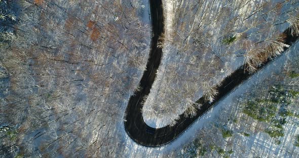 Flying Over Country Road in Winter 4K