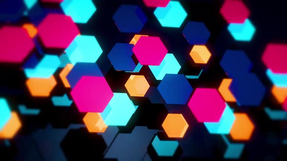 Colorful Hexagons Moving Sideways Endless Video Loop With Depth Of Field