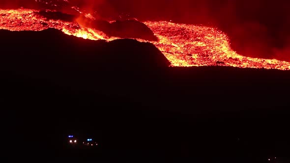 Night sky over erupting volcano in Spain