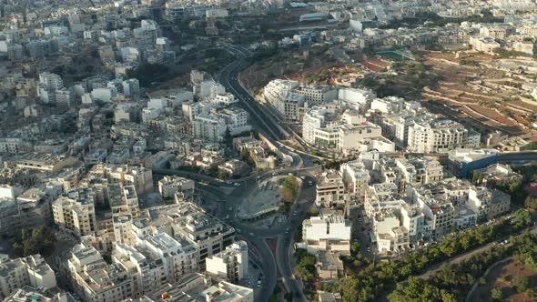 Roundabout in Malta City From Aerial Wide View Perspective