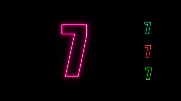 neon countdown animation. Neon bright glowing countdown timer from 10 to 0 seconds.