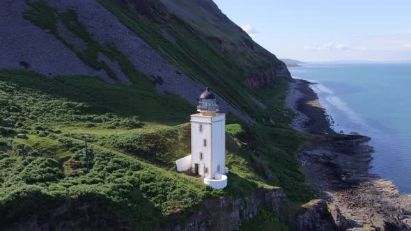A Square Lighthouse on a Cliff Edge Aerial View
