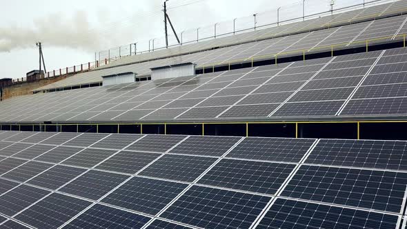 Solar panels. Power station. Blue solar panels. Solar farm. Source of ecological renewable energy.