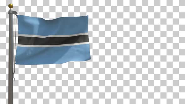 Botswana Flag on Flagpole with Alpha Channel - 4K