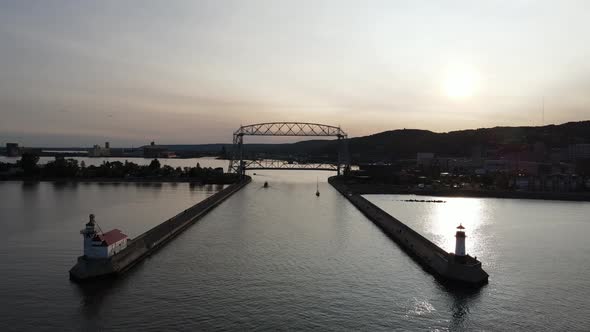 Canal Park in Duluth MN, Lake Superior during sunset