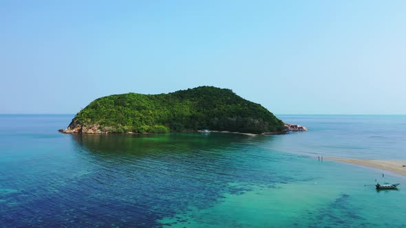 Aerial top view travel of paradise seashore beach wildlife by blue lagoon with white sand background