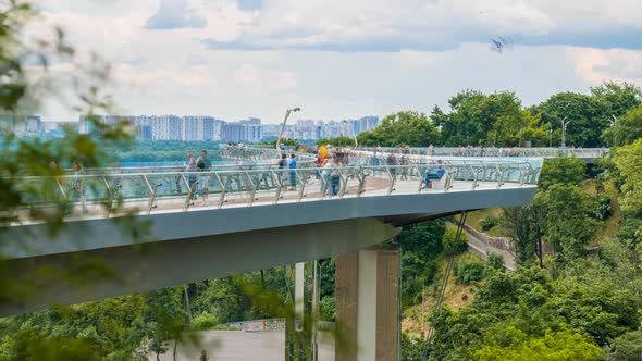 Time Lapse View of the New Pedestrian Bridge in Kiev Ukraine