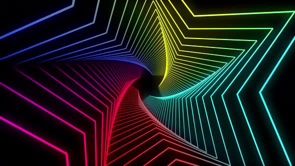 Retro Background Abstract Glowing Futuristic Corridor Star Shapes Grid Wireframe Tunnel Motion 4K