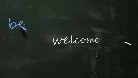 Welcome' in English, German, Russian, French, Spanish, Portugese. Blackboard.