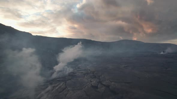 Drone Over Hardened Lava Flow From Erupting Fagradalsfjall Volcano