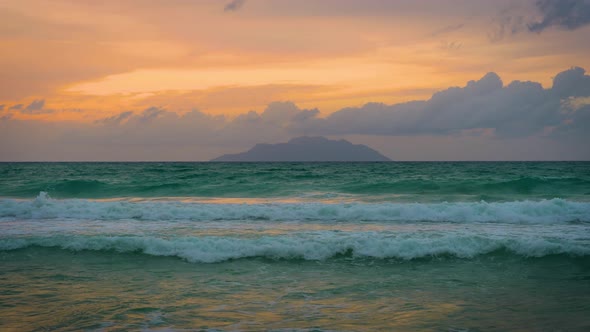 Waves of Indian Ocean at the Beau Vallon Beach on the Island of Mahe Seychelles