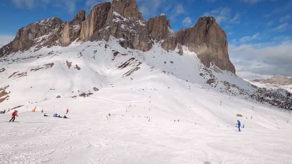 FPV POV of Alpine Skiing in Dolomites Italy