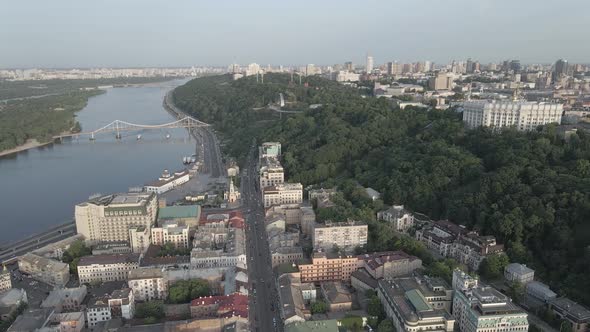 Kyiv, Ukraine. Aerial View. Slow Motion, Flat, Gray