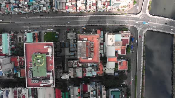 Aerial Drones Take a Beautiful View of the City From a Bird's Eye View with Skyscrapers or Tall