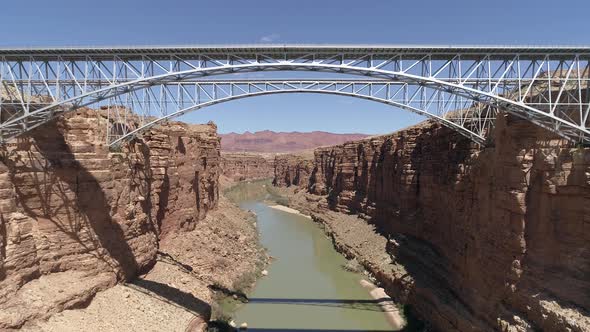 Aerial view of Colorado River with Navajo Bridge