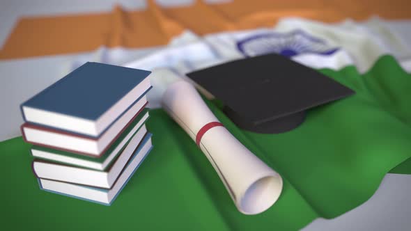 Graduation Cap and Diploma on the Indian Flag