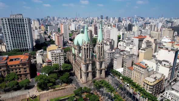 Metropolitan Cathedral of Sao Paulo at Se Square ground zero downtown Sao Paulo