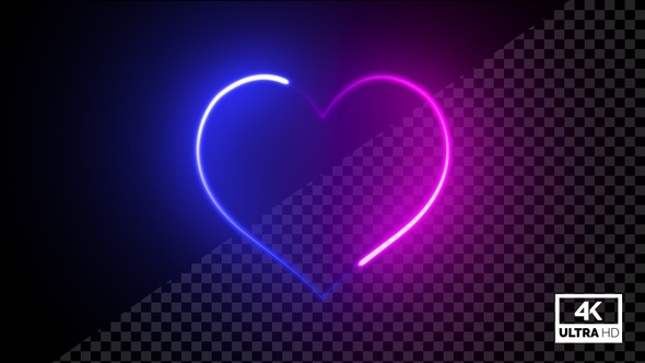 Multicolor Neon Blue And Pink Heart Beating 4K Alpha Footage V1