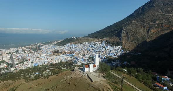 AERIAL: Chefchaouen blue city in Morocco