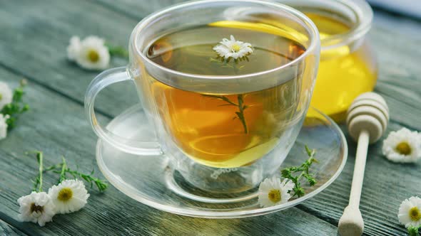 Closeup of Cup with Camomile Tea