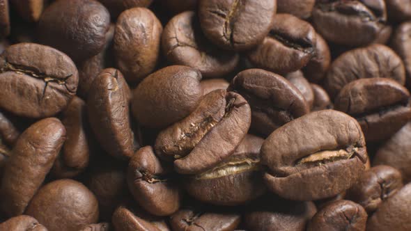 Closeup of Roasted Coffee Beans Coffee Macro Closeup Selective Focus