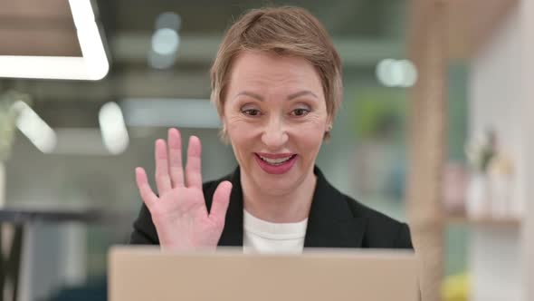 Close Up of Businesswoman Doing Video Chat on Laptop 