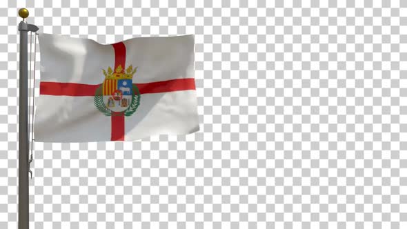 Teruel Province Flag (Spain) on Flagpole with Alpha Channel - 4K