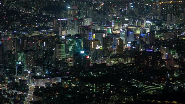 Timelapse Advert Illumination on Night Seoul Buildings