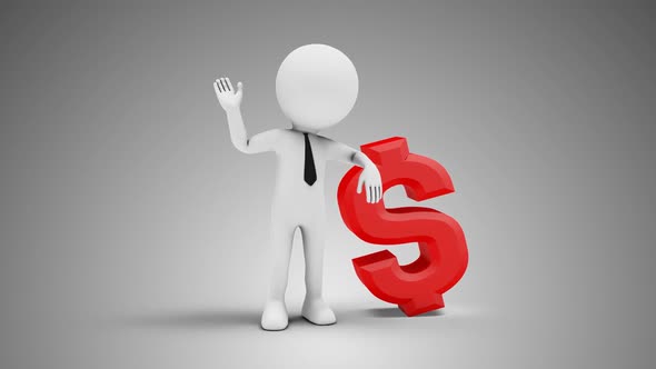 3D Man Wave Hand Leaned To Dollar Sign 01 Loop With Alpha alt