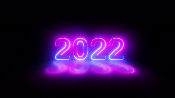 2022 Happy New Year neon light sign background.