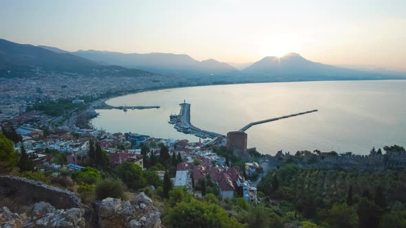 Sunrise zoom in timelapse in Alanya, Antalya, Turkey