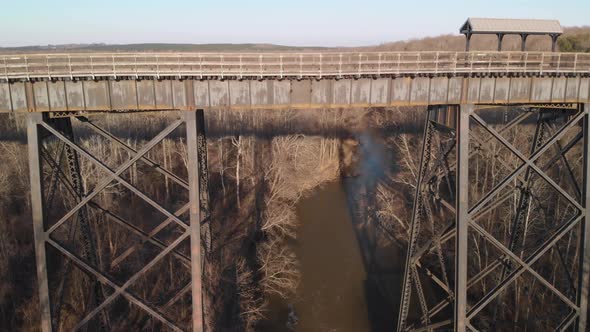 Slowly descending to fly under High Bridge Trail, a reconstructed Civil War railroad bridge in Virgi