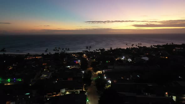 Night landscape of historic center of Jericoacoara Brazil. Night life scenery