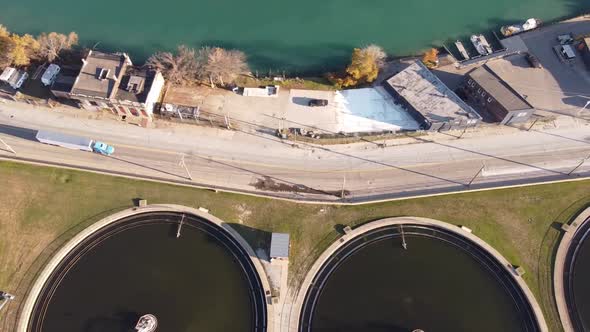 Semi-trailer Truck Driving Near The Sedimentation Tanks Of Detroit Water Treatment Plant In Detroit,