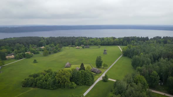 Aerial View Of Traditional Lithuanian Countryside Village