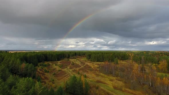 Rainbow over Forest in Autumn