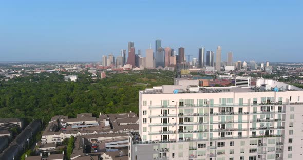 Aerial of city of Houston landscape near the downtown area
