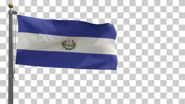 El Salvador Flag on Flagpole with Alpha Channel - 4K