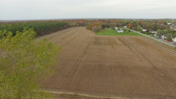 Farm land on harvest season aerial drone footage